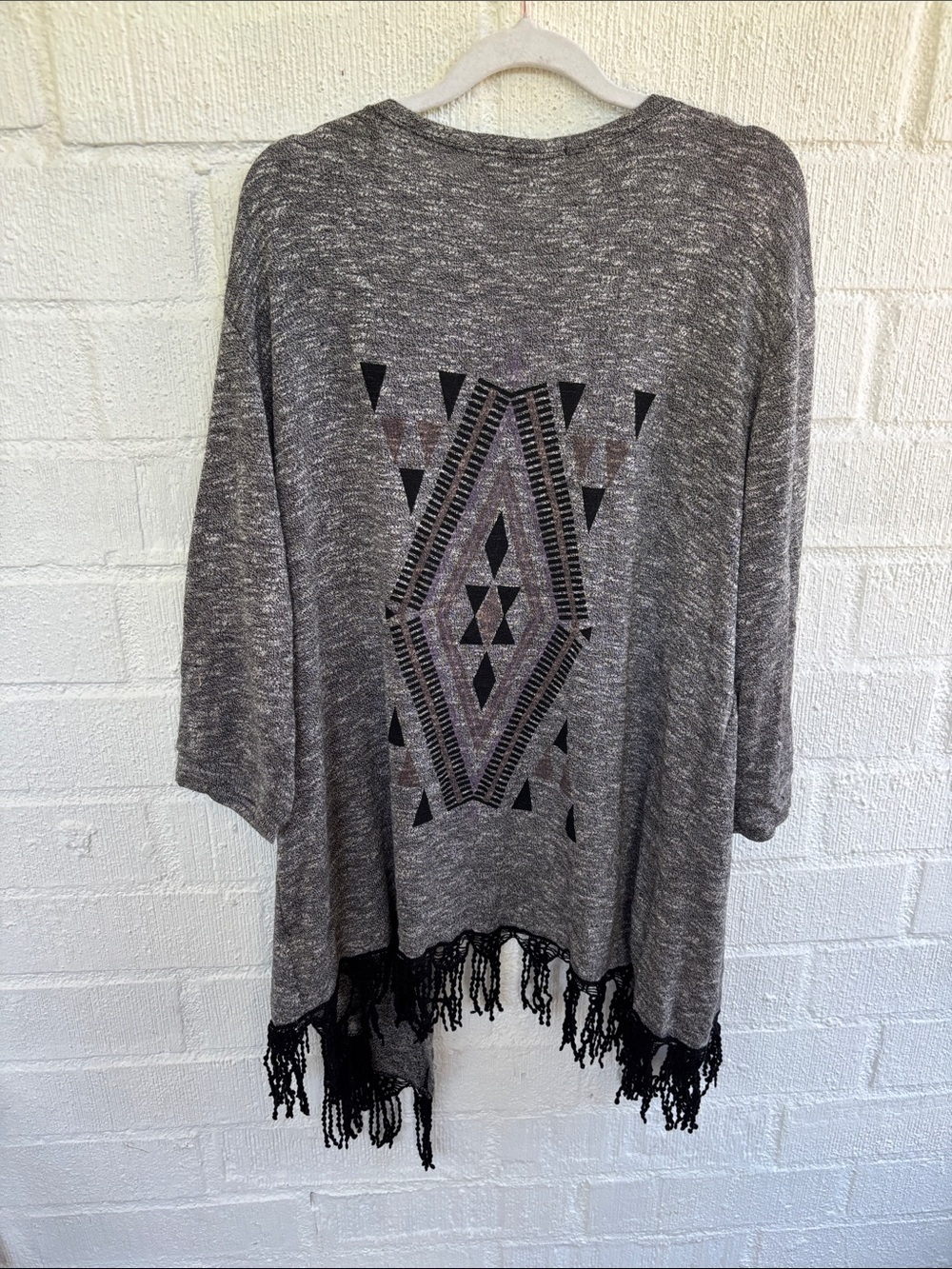 Extra Touch Gray Knit Aztec Fringe Cardigan sz 2X